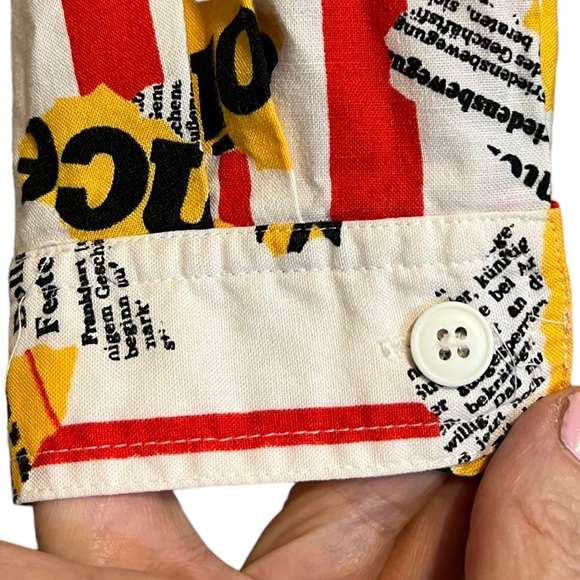 Vintage 80s French Newsprint Oversized Button Down Shirt by Crazy Horse - Picture 9 of 14
